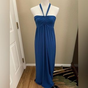 Limited blue long Jersey strapless dress with tie.